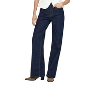 Dunkelblau Only Damen-Jeans aus Baumwoll-Denim mit Bio-Mischgewebe, ausgestelltem Schnitt und geradem Bein sowie klassischen Ziernähten