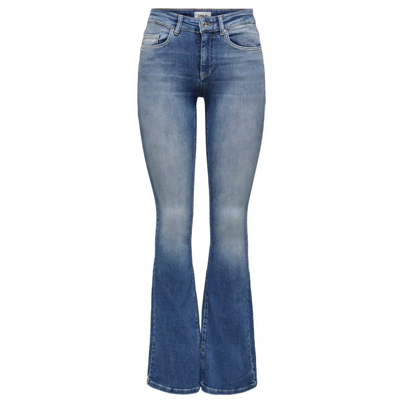 Only Damen-Jeans aus blauem Denim mit verwaschenem Schlag und klassischem Fünf-Taschen-Design aus Baumwollmischgewebe