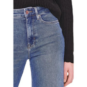 Only Damen-Jeans aus blauem Denim mit mittelblauem Stretch-Baumwollstoff und klassischem Fünf-Taschen-Design mit braunem Knopfverschluss