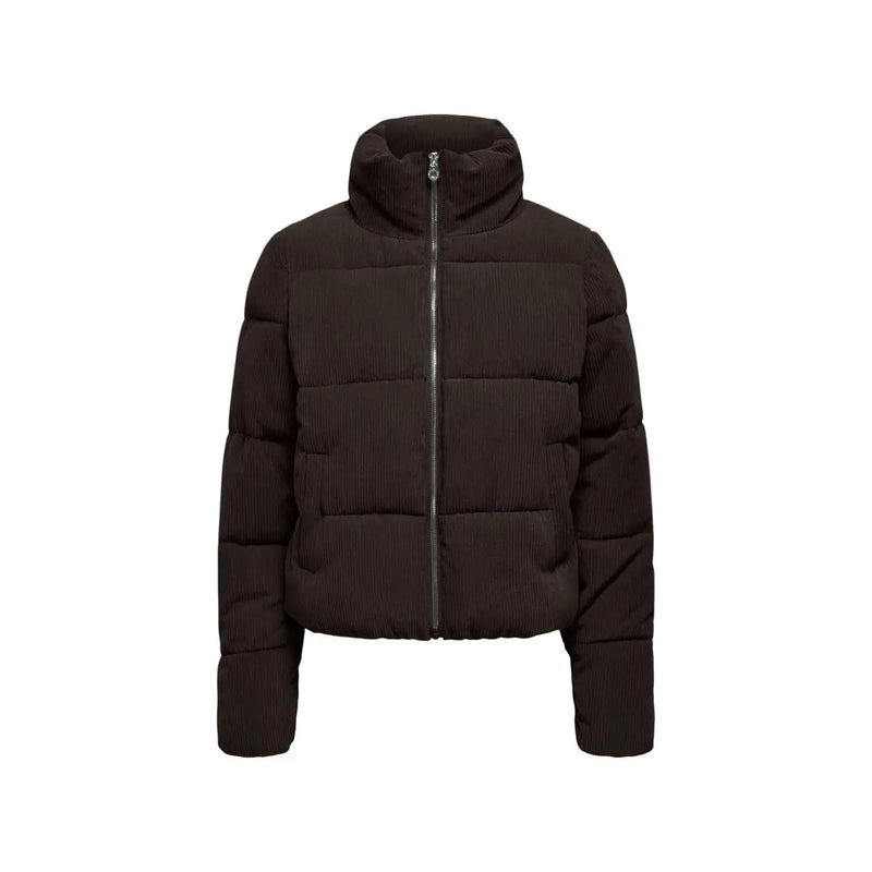 Schwarze Cord-Steppjacke mit hohem Kragen und Frontreißverschluss aus Polyester für Damen von Only Braun