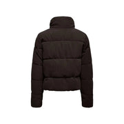Schwarze Cord-Steppjacke mit hohem Kragen und horizontalen Ziernähten aus Polyester für Damen