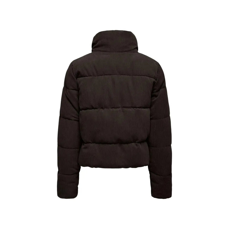 Schwarze Cord-Steppjacke mit hohem Kragen und horizontalen Ziernähten aus Polyester für Damen