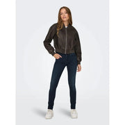 Only Brauner Damenblazer aus Polyester mit langen Reißverschlusstaschen und eine dunkelbraune Lederbomberjacke mit Frontreißverschluss und gerippten Bündchen