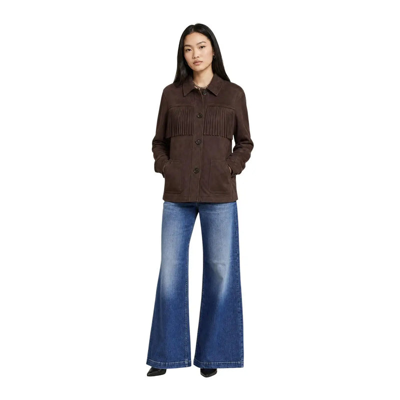 Only Brauner Wildlederblazer für Damen mit Fransenbesatz im Brustbereich für einen stilvollen Look