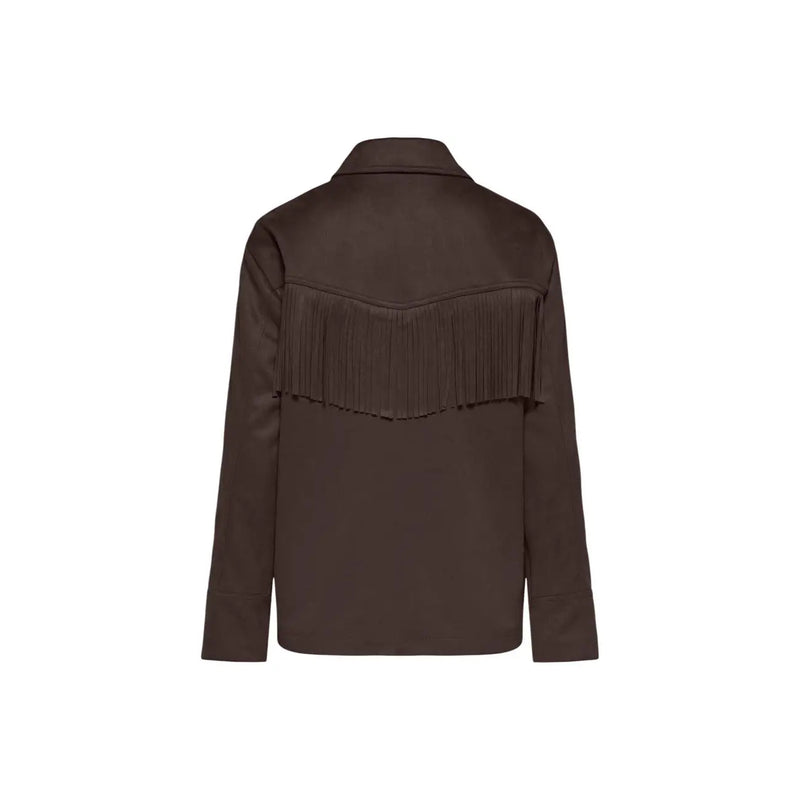 Rückseite only Brauner Wildlederblazer für Damen mit Fransenbesatz in der Mitte am Rücken
