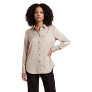 Beige Satinbluse mit langen Ärmeln, Knöpfen und klassischem Kragen aus Viskose für Damen von Only