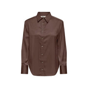 Only Langes, klassisches Damenhemd aus braunem Viskose mit elegantem Satin-Finish, Rundhalsausschnitt und Metallknöpfen.