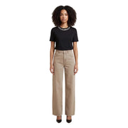 Beige Baumwolljeans mit hohem Bund und weitem Bein für Damen, klassisches Five-Pocket-Design und dezente Ziernähte, Frühling/Sommer