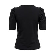 Only Schwarzes Damen-T-Shirt aus Baumwolle mit kurzen Ärmeln, Puffärmeln und Rundhalsausschnitt für die Freizeit.