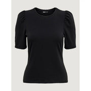 Schwarz only Kurzarm-T-Shirt aus Baumwolle für Damen mit Puffärmeln und Rundhalsausschnitt sowie Markenlogo.
