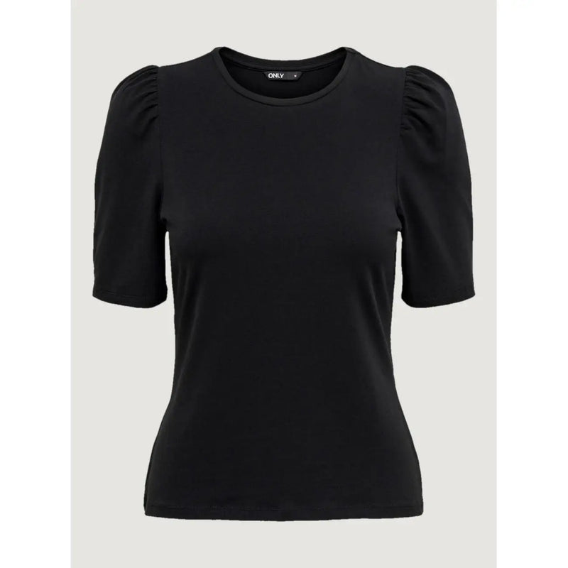 Schwarz only Kurzarm-T-Shirt aus Baumwolle für Damen mit Puffärmeln und Rundhalsausschnitt sowie Markenlogo.