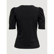 Only Schwarzes Damen-T-Shirt aus Baumwolle mit kurzen Ärmeln, Puffärmeln und Rundhalsausschnitt für die Freizeit.