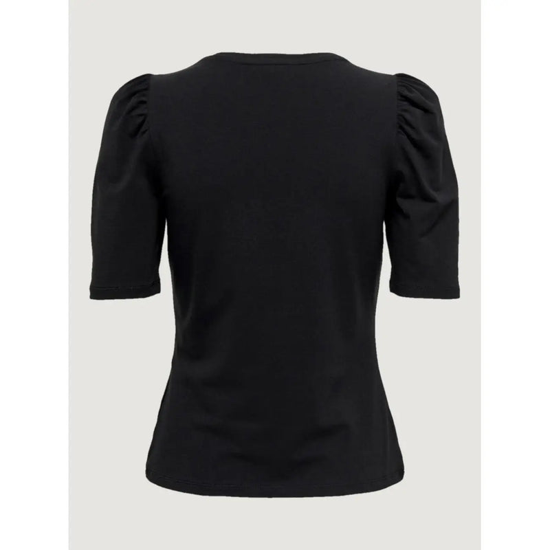 Only Schwarzes Damen-T-Shirt aus Baumwolle mit kurzen Ärmeln, Puffärmeln und Rundhalsausschnitt für die Freizeit.