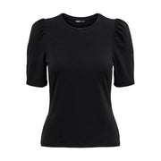 Schwarzes Kurzarm-T-Shirt aus Baumwolle mit Puffärmeln und Rundhalsausschnitt von Only Damen mit Markenlabel