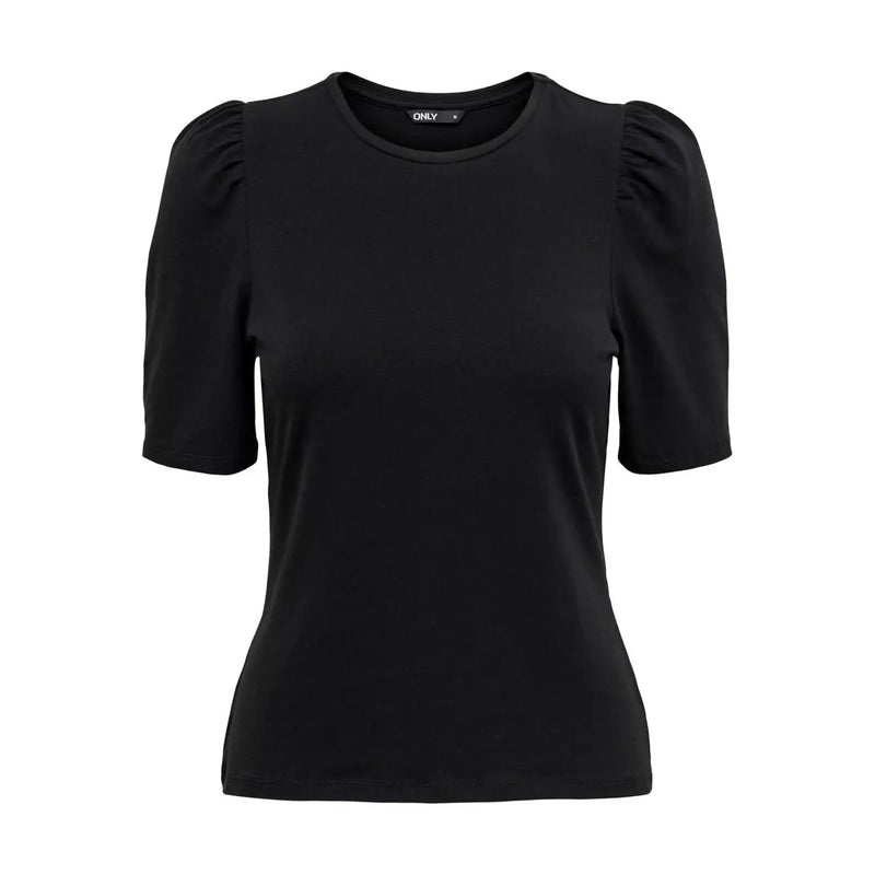 Schwarzes Kurzarm-T-Shirt aus Baumwolle mit Puffärmeln und Rundhalsausschnitt von Only Damen mit Markenlabel