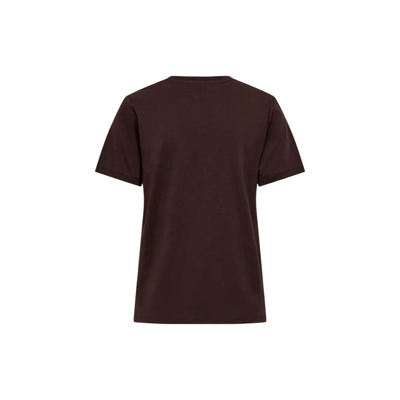 Only Damen-Baumwoll-T-Shirt mit kurzen Ärmeln und Rundhalsausschnitt in schlichtem Dunkelbraun mit einfachem Rundhalsausschnitt