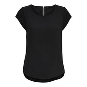 Schwarzes Kurzarmhemd top mit dezentem Reißverschlussdetail am Halsausschnitt aus Polyester Only Kollektion grüner Damenblusen