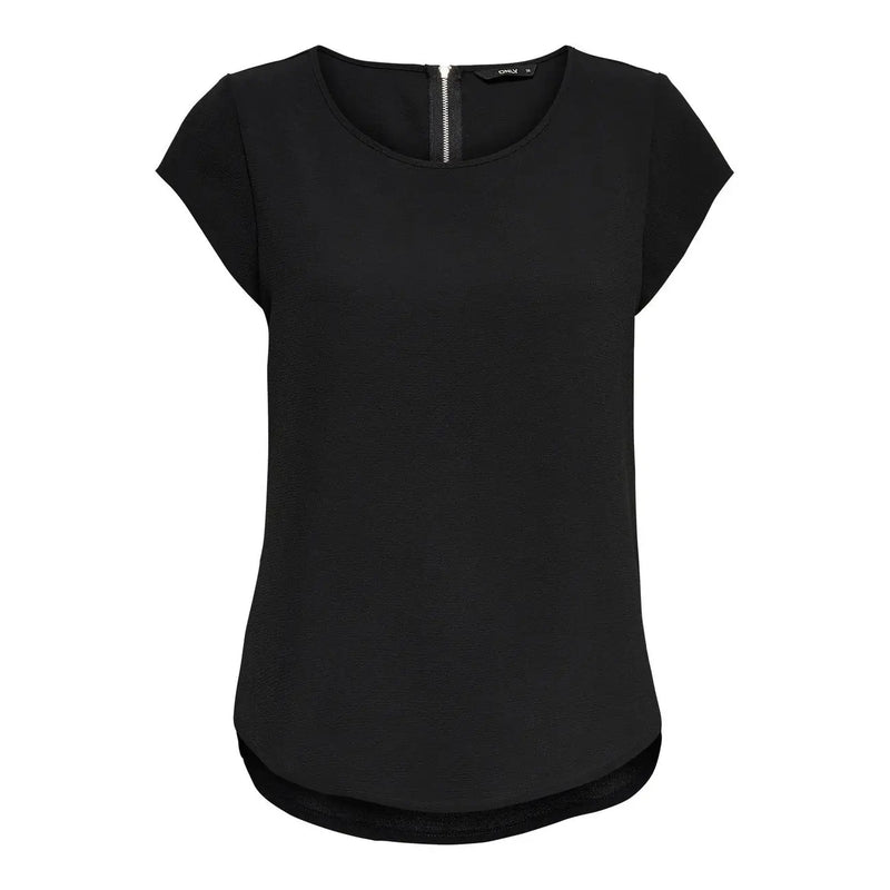 Schwarzes Kurzarmhemd top mit dezentem Reißverschlussdetail am Halsausschnitt aus Polyester Only Kollektion grüner Damenblusen