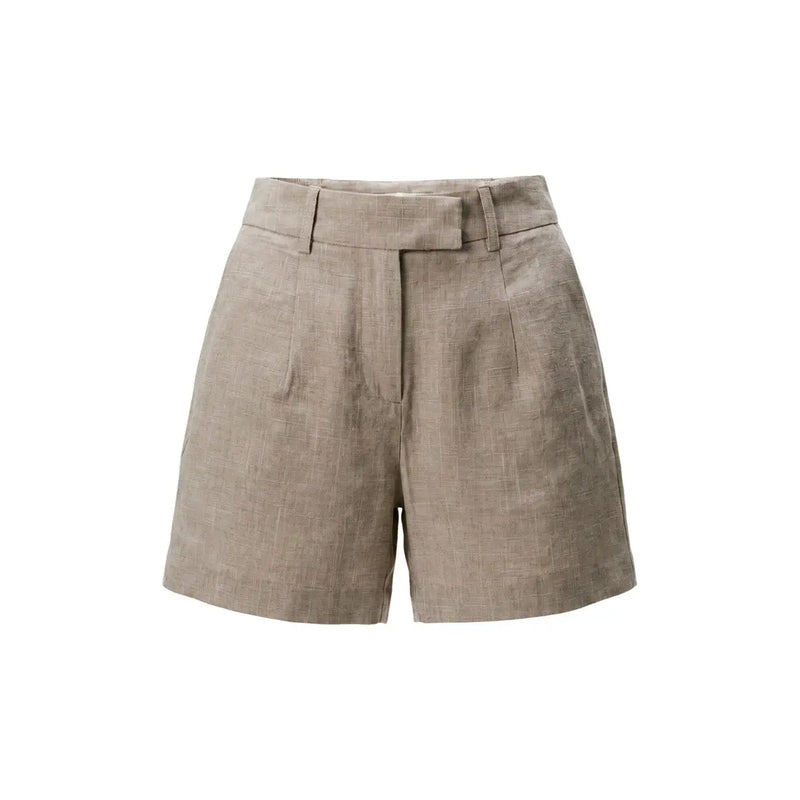 Beige Leinen-Shorts mit dezenter Webstruktur und hohem Bund für Damen von only graue Polyesterkollektion