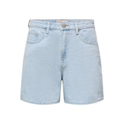 Only Hellblaue Damen-Denimshorts aus Baumwollmischgewebe mit klassischem Fünf-Taschen-Design und silberfarbenen Beschlägen