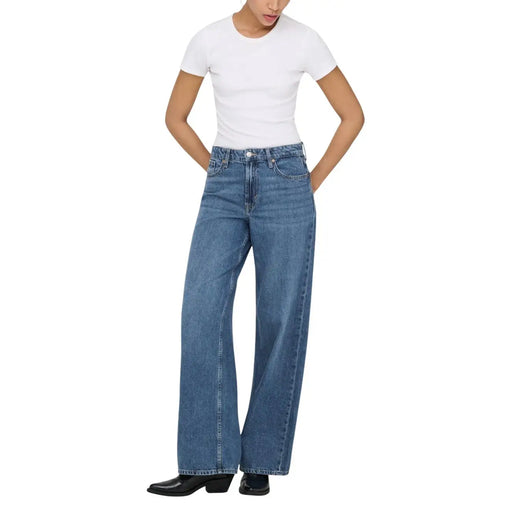 Only Hellblaue Damen-Jeans aus Baumwollmischgewebe mit hohem Bund, weitem Bein und klassischem Fünf-Taschen-Design