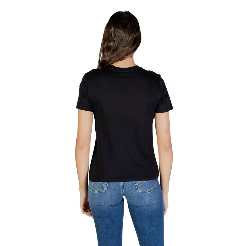 Schwarzes, kurzärmeliges T-Shirt mit Rundhalsausschnitt aus Bio-Baumwolle von Only Damengröße S mit glatter Stoffoberfläche