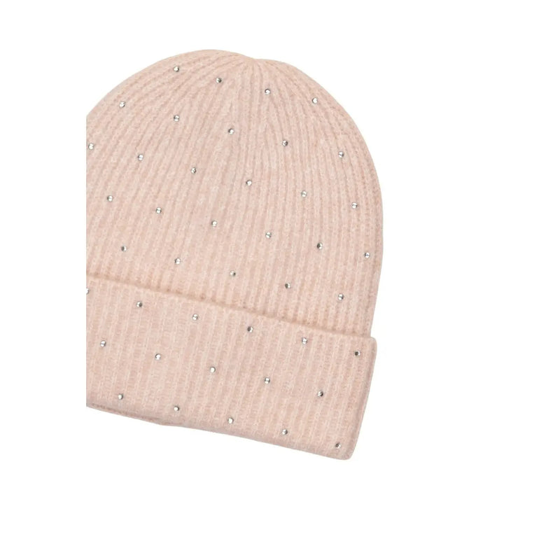 Only Damen-Mütze mit rosa Strasssteinen aus Wollmischung mit zartrosa Rippstrick und silbernen Strassverzierungen