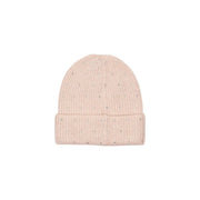 Eine zartrosa gerippte Strickmütze aus Wollmischung für Damen, verziert mit dezenten silbernen Strasssteinen.