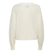 Cremefarbener, locker sitzender Strickpullover mit Rippenmuster und langen Ärmeln für Damen aus Acryl