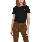 Schwarzes kurzärmeliges Baumwollhemd t-shirt mit kleinem goldenen Herzemblem auf der linken Brust von only Frauenartikel 15244714