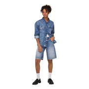 Only Damen-Jeansjacke in Blau mit hochgekrempelten Ärmeln und Vordertaschen aus Bio-Baumwolle