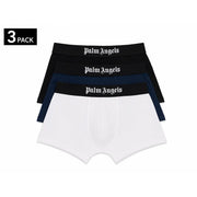 Dreier-Set Palm Angels Herren-Boxershorts aus schwarzem, marineblauem und weißem Baumwoll-Elastan mit charakteristischem Bund.