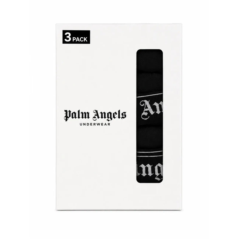 Schwarze Palm Angels Unterwäsche im 3er-Pack mit auffälligem, weißem Gothic-Schriftzug am Bund aus blauem Baumwoll-Stretchgewebe