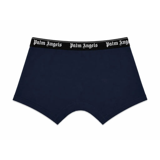 Marineblaue Palm Angels Herren-Boxershorts mit schwarzem Bund und weißem Logo aus Baumwoll-Stretchgewebe