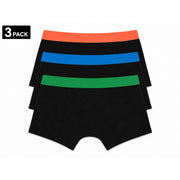 Dreierpackung Palm Angels Herren-Stretchslips aus schwarzer Baumwolle mit farbenfrohen, orangefarbenen, blauen und grünen Gummibündchen.
