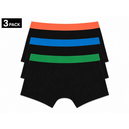 Dreierpackung Palm Angels Herren-Stretchslips aus schwarzer Baumwolle mit farbenfrohen, orangefarbenen, blauen und grünen Gummibündchen.