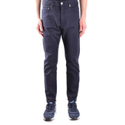 Paolo Pecora Herren-Baumwollhose, blau, Stretch, in Dunkelblau, schmal geschnittener Denim mit klassischem Fünf-Taschen-Design und silberfarbenen Beschlägen