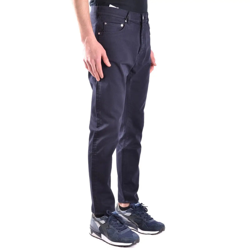 Paolo Pecora Herren-Baumwollhose, blaue Stretch-Jeans in Dunkelblau, schmal geschnitten, mit fünf Taschen und dezenten Ziernähten