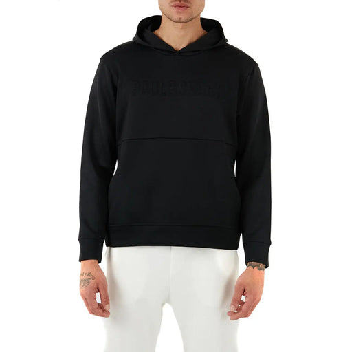 Schwarzer Herren-Kapuzenpullover aus Baumwolle von Paul and Shark mit dezentem, strukturiertem Logo auf der Brust und gerippten Bündchen
