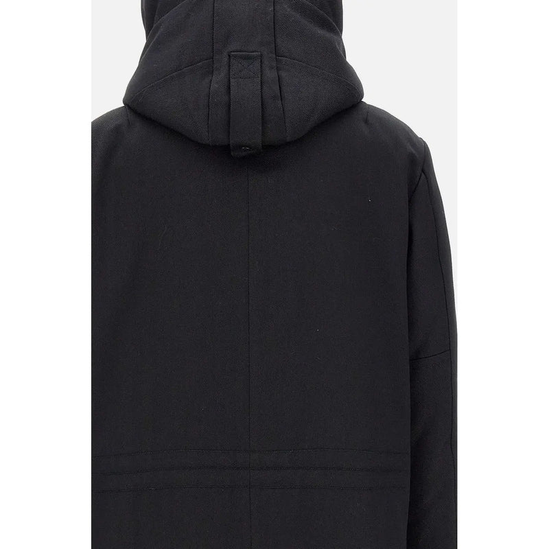 Peuterey men blazer black wool blend fall winter jacket with black hooded parka featuring central seam and stitching details