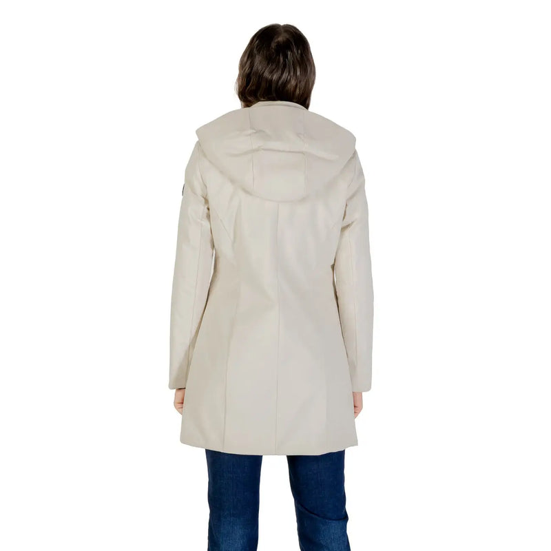 Beigefarbener Kapuzenmantel mit elegantem, modernem Design und dezenten Nahtdetails von Peuterey, Damen-Blazer mit Reißverschluss und Kapuze aus Polyamid