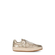 Philippe Plein Damen-Sneaker aus Leder, goldfarben, metallisch, niedrigtop mit strukturiertem Obermaterial, weißen Schnürsenkeln und Logo an der Seite