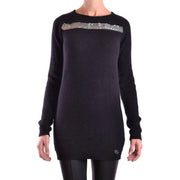 Schwarzes Strickkleid von Pierre Balmain für Damen aus Angora-Mischgewebe mit silbernem Paillettenband über der Brust