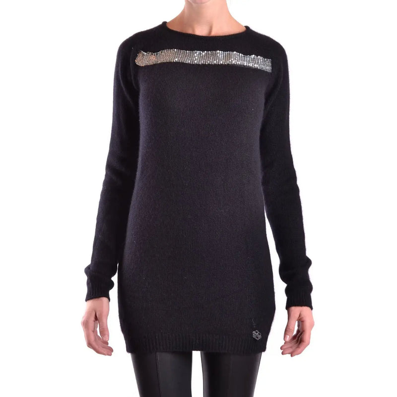 Schwarzes Strickkleid von Pierre Balmain für Damen aus Angora-Mischgewebe mit silbernem Paillettenband über der Brust