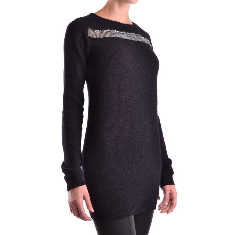 Pierre Balmain Damenpullover aus schwarzem Angora-Mischgewebe mit silbernem Paillettenband über der Schulter