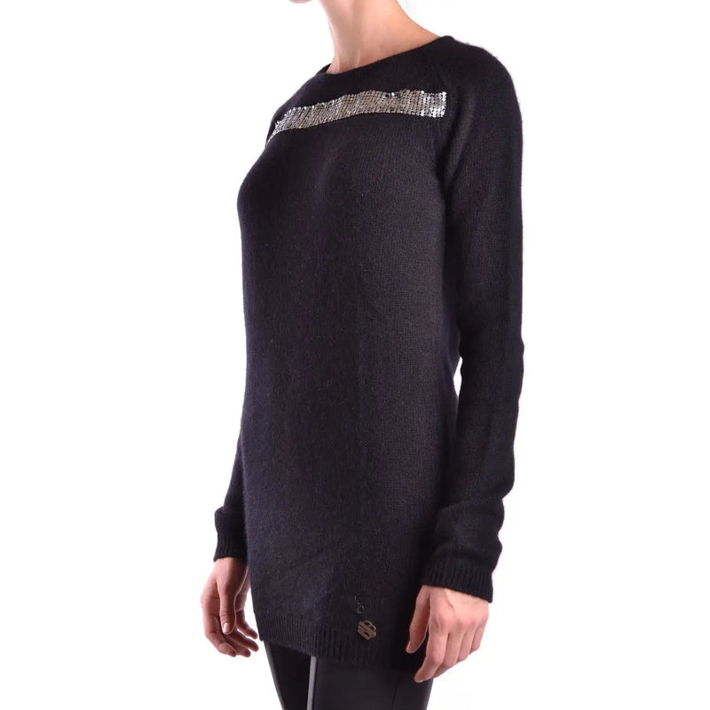 Schwarzer Damen-Strickpullover von Pierre Balmain aus Angora-Mischgewebe mit silbernem Paillettenband über der Schulter