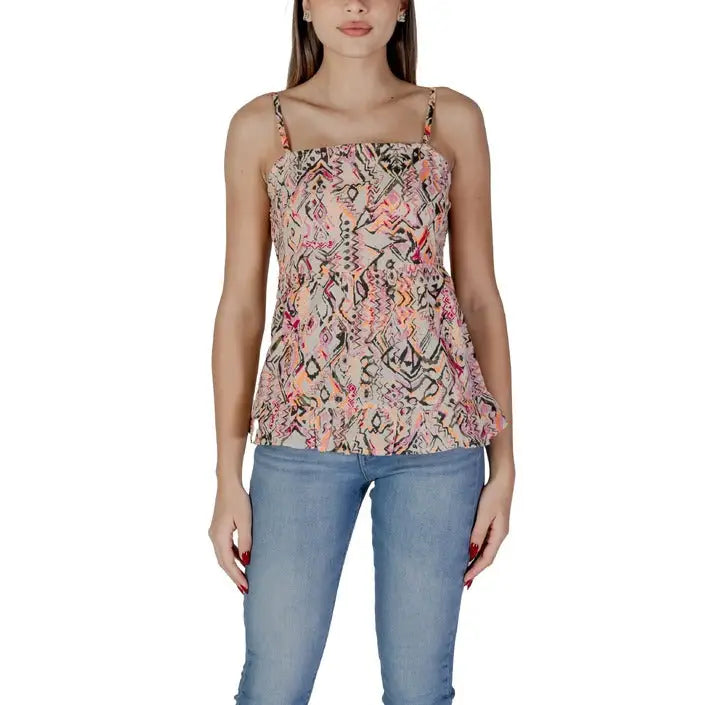 Floral print B.young women’s cotton tank top with thin straps and gathered bodice