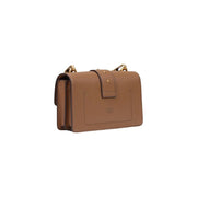 Pinko Beigefarbene Damen-Umhängetasche aus Polyurethan, 21 cm, mit minimalistischem Design aus hellbraunem Leder und goldfarbenen Beschlägen