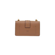 Pinko Beigefarbene Damen-Umhängetasche aus Polyurethan, 21 cm, mit minimalistischer Klappe aus hellbraunem Leder und goldfarbenen Beschlägen