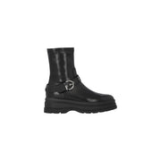 Pinko Schwarze Damen-Ankle-Boots aus Leder mit silberfarbener Schnalle und klobiger Sohle für einen stilvollen Alltagslook